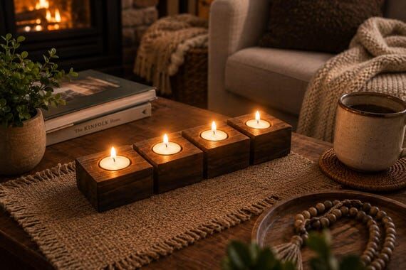 Rustic Wooden Candle Holder, Handmade Farmhou...