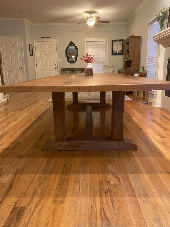Handmade Solid Wood Farmhouse Dining Table: W...