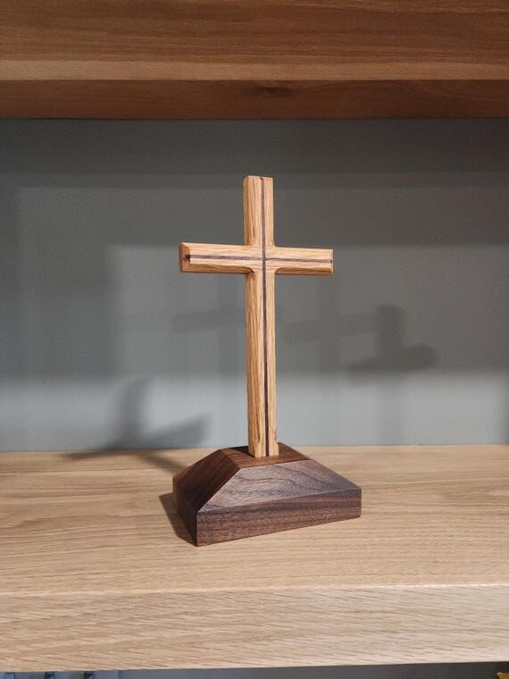 Handmade Wooden Tabletop Cross: Custom Inlay,...