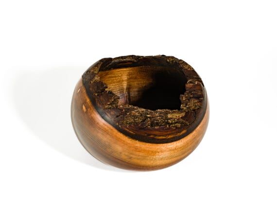 Live Edge Walnut Bowl with Bark and Gold Inla...