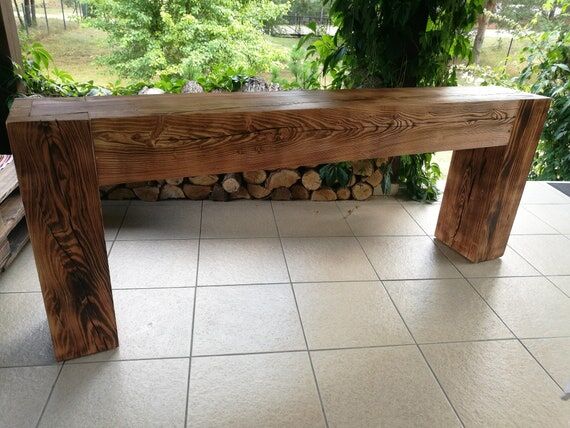 Console table made of old solid wood beams jo...
