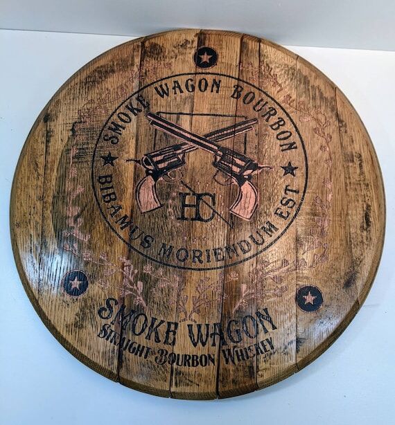 engraved color barrel top, bourbon barrel tra...