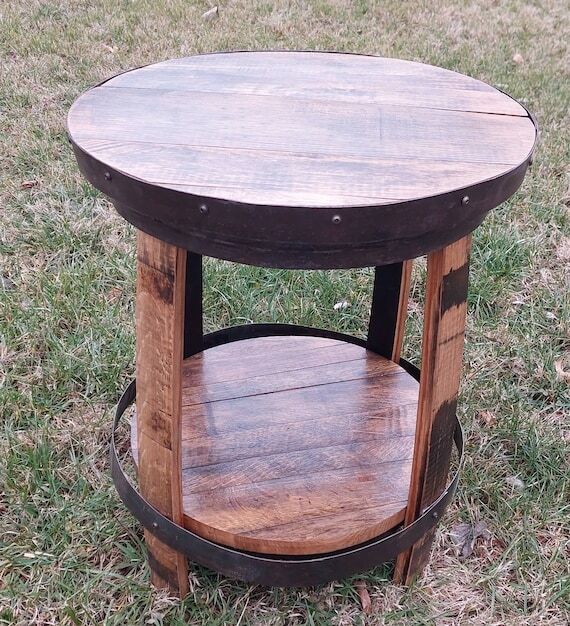 Bourbon Barrel End Table, Full Round, Rustic ...