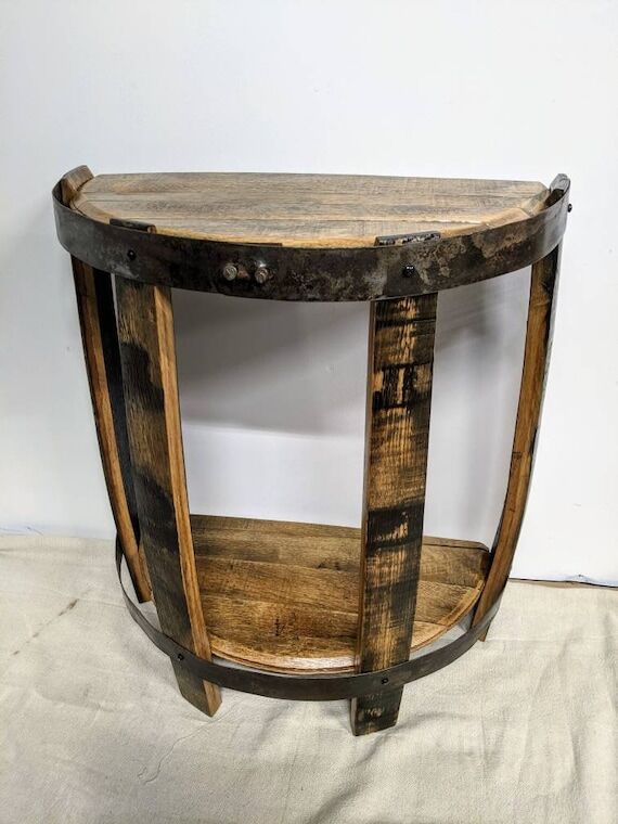 Half round bourbon barrel end table...