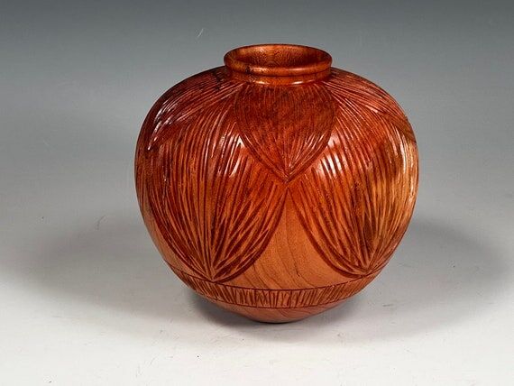 Cherry Vessel; Carved Vessel; Woodturning Ves...