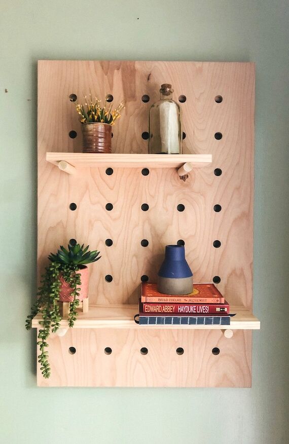 Handmade Birch Plywood Pegboard Shelf: Wall O...