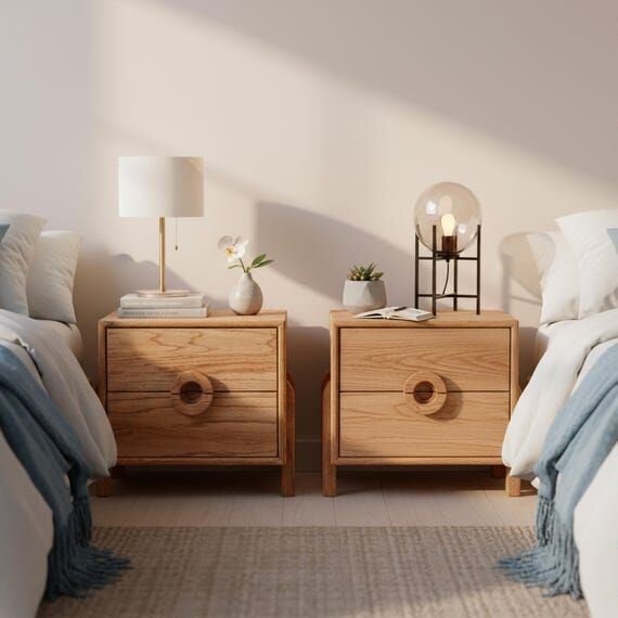 Wooden Nightstand with Drawers Set of 2, Hand...