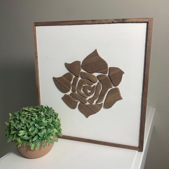 Handmade Rose Flower Pattern Wood Rose Wall A...