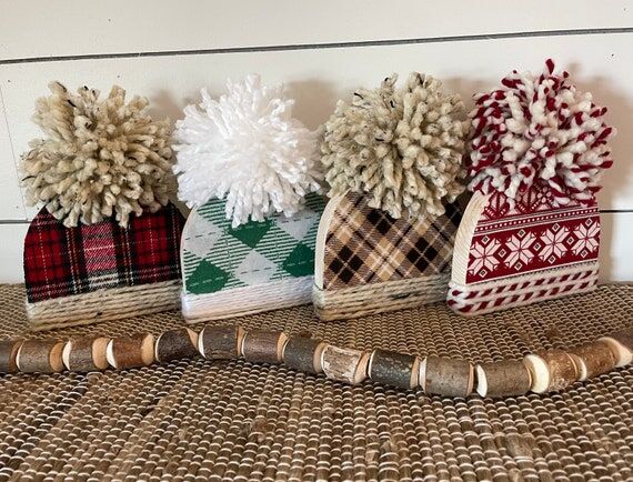 Handmade Wood Winter Hat with Pom Pom: Tiered...