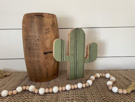Rustic Wood Cactus Decor: Handmade Desert She...