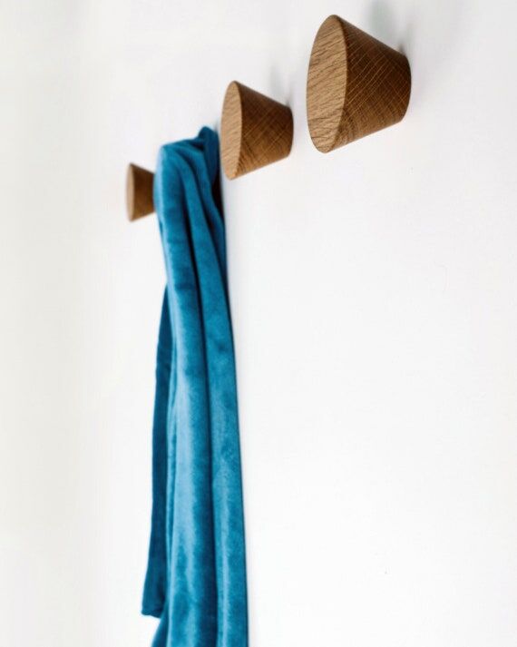 Oak Wooden Cone Wall Hook: Modern Hat & Coat ...