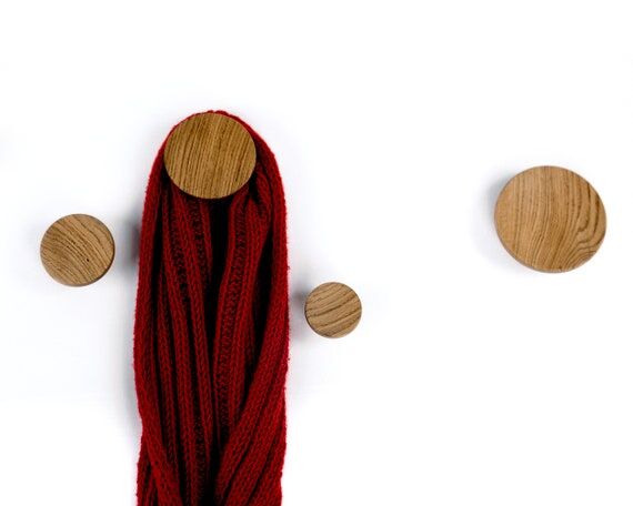 Round Wooden Wall Hooks: Handcrafted Coat Wal...