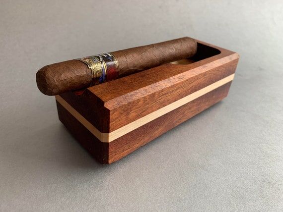Striped Wooden Cigar Ashtray | Handmade Cigar...