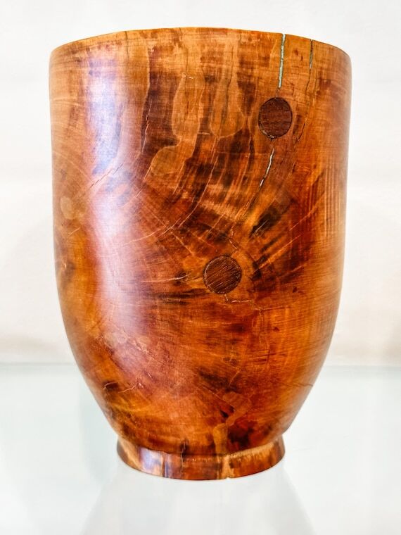 Handmade Orange Wood Bowl: Turquoise Inlay, K...