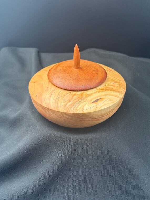 Lidded Cherry Wood and African Mahogany Wood ...
