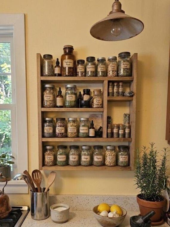 Large Wooden Apothecary Shelf | Herb, Spice, ...