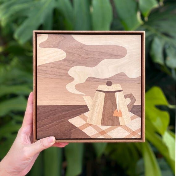 Handmade Marquetry Art | Whispers of Tea | 8x...