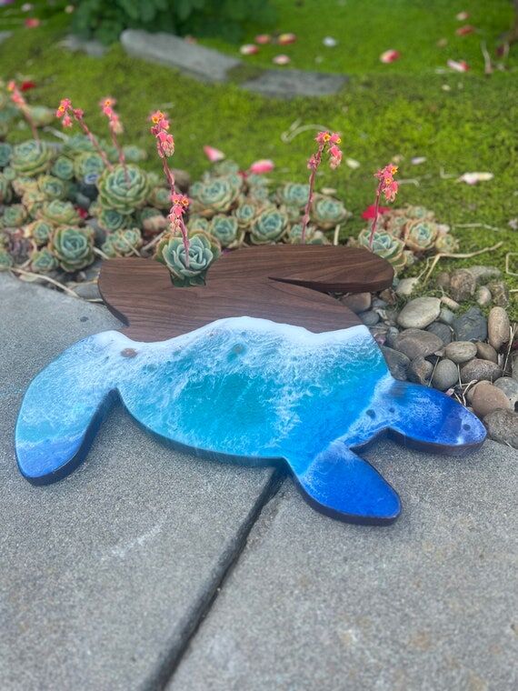 Walnut Sea Turtle Charcuterie Board with Ocea...