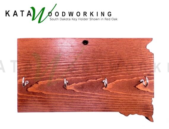 South Dakota Shaped Key Holder: Handmade Wood...