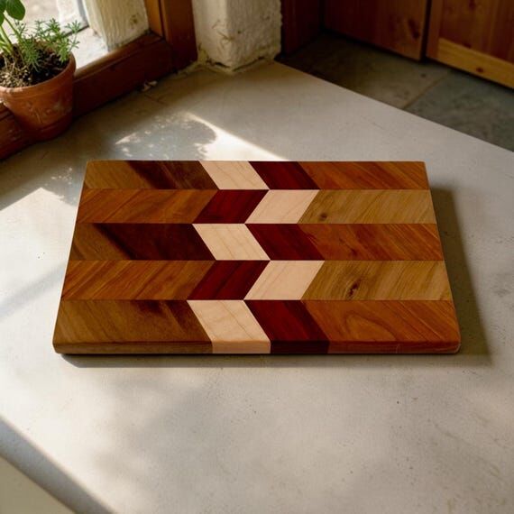 Walnut, Cherry, Padauk & Maple Chevron Charcu...