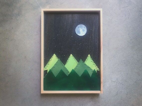 Handmade Woodland Night Scene, Reclaimed Wood...