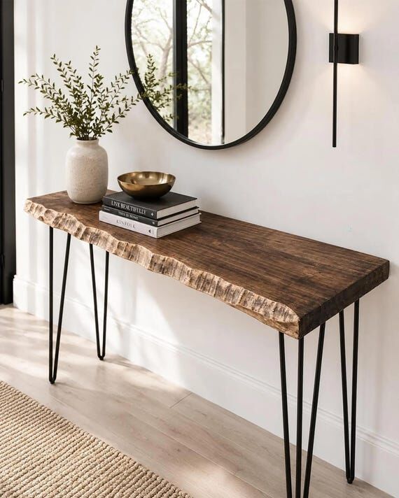 Live Edge Wood Console Table, Rustic Hairpin ...