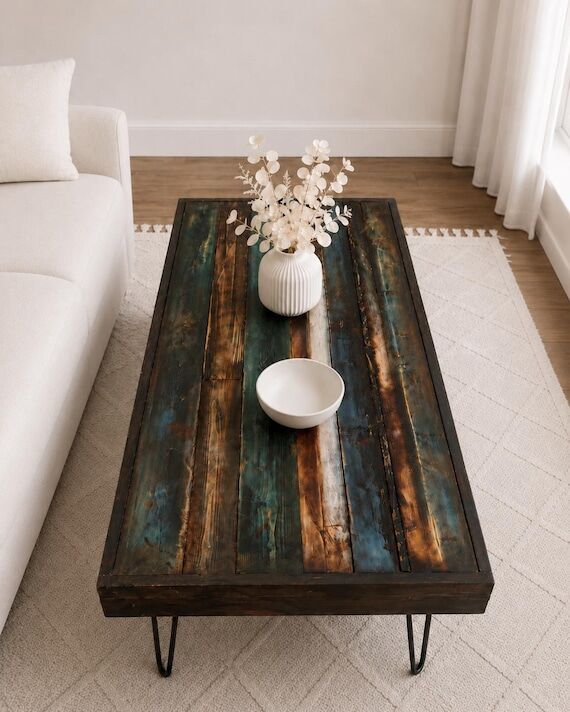 Rustic Coffee Table Burned Distressed...