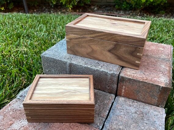 Handmade Wooden Box Pair - Walnut and Sweetgu...