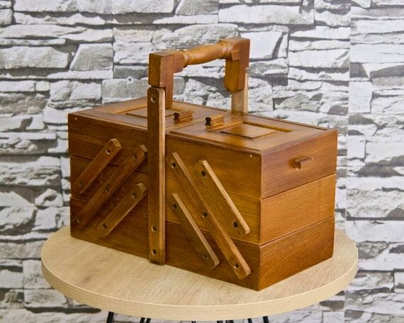 Large Wooden Sewing Organizer Box with Handle...