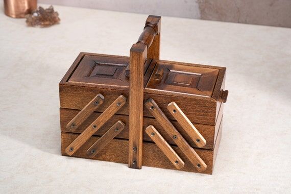 Wooden Cantilever Tool Box, Solid Beech Fold-...