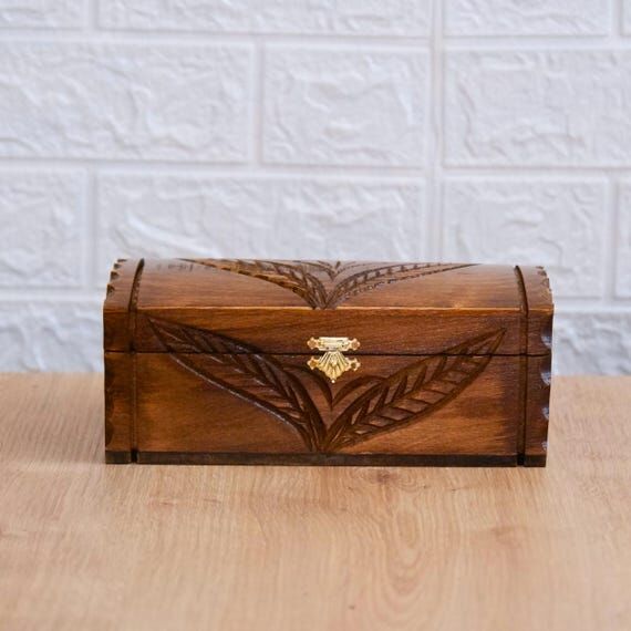 Hand-Carved Wooden Treasure Box: Rustic Jewel...
