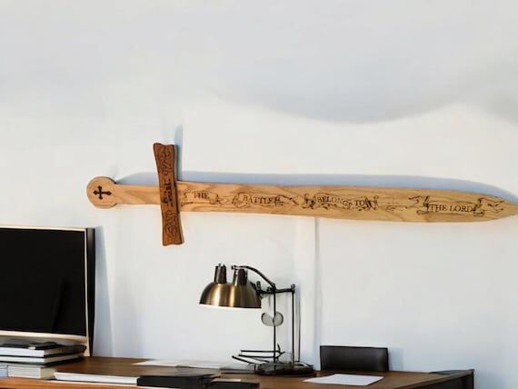 Handcrafted Wood Sword: Bible Verse Christian...