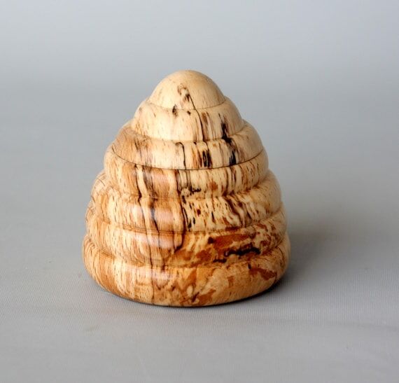 Spalted Beech Beehive Box: Wood Turned Ring K...