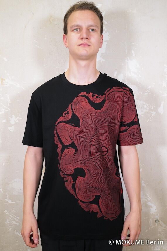 Unisex organic T-shirts Handmade Black Red Ac...