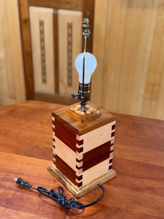 Handmade Wood Inlaid Table Lamp - UNIQUE - 10...