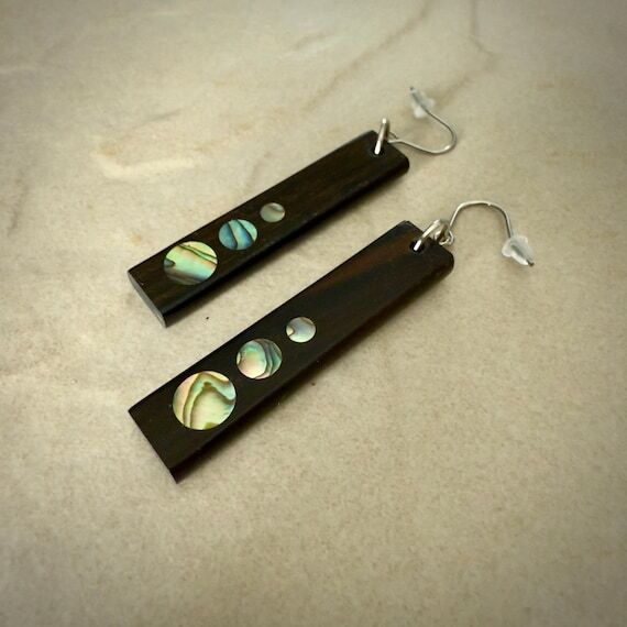 Macassar Ebony Earrings: Handmade Abalone Inl...