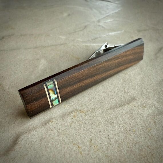 Macassar Ebony Tie Clip: Paua Abalone Inlay, ...