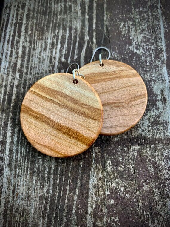 Spalted Cherry Wood Earrings: Round Dangle, M...