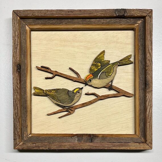 Love Birds Wood Wall Art: Golden-Crowned King...