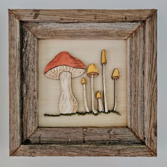 Mushrooms Wooden Wall Art | Antique Image (c....