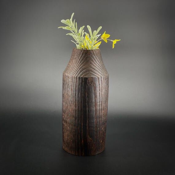 Handcrafted Scorched Oak Twig Vase - Tall Tex...