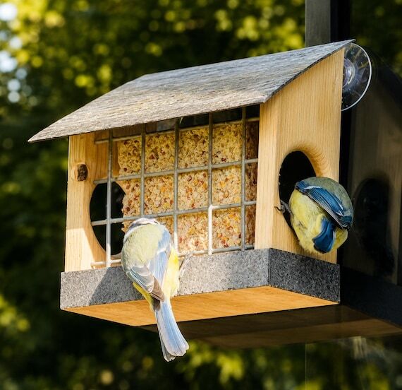 Window Suet Bird Feeder - Handmade Wooden Bir...