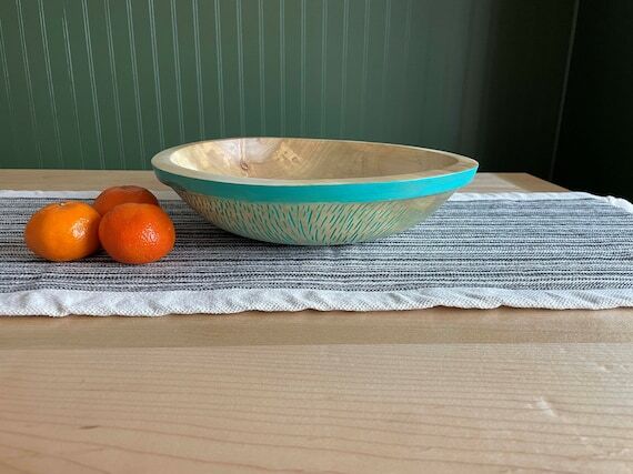 Handmade Painted Maple Wood Bowl: 12" Ce...