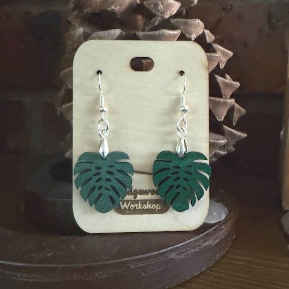 Reclaimed Wood Earrings – Monstera, Snowfla...