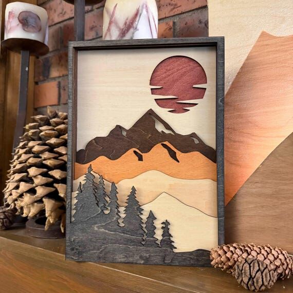 Layered Wood Mountain Sunset | 3D Rustic Land...