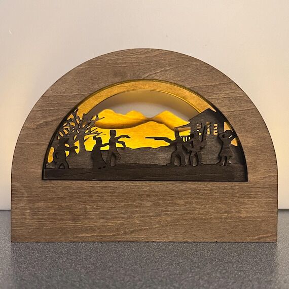 Zombie attack candle shadow box - Halloween s...
