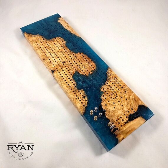 Handmade Cedar Burl Cribbage Board: Bora Bora...