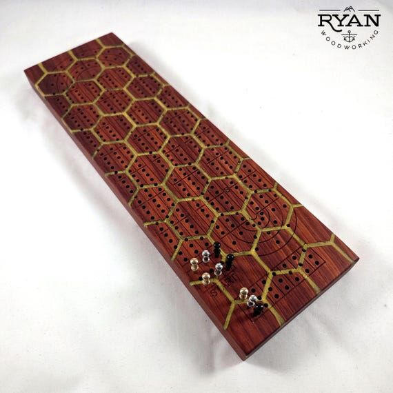 Handmade Cribbage Board: Padauk, Honeycomb De...