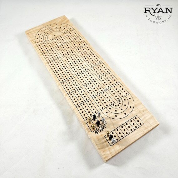 Handmade Curly Maple Cribbage Board with Pegs...