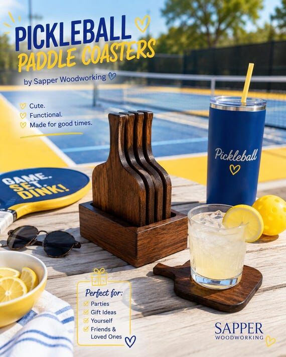 Pickleball Paddle Hardwood Coasters – Pickl...